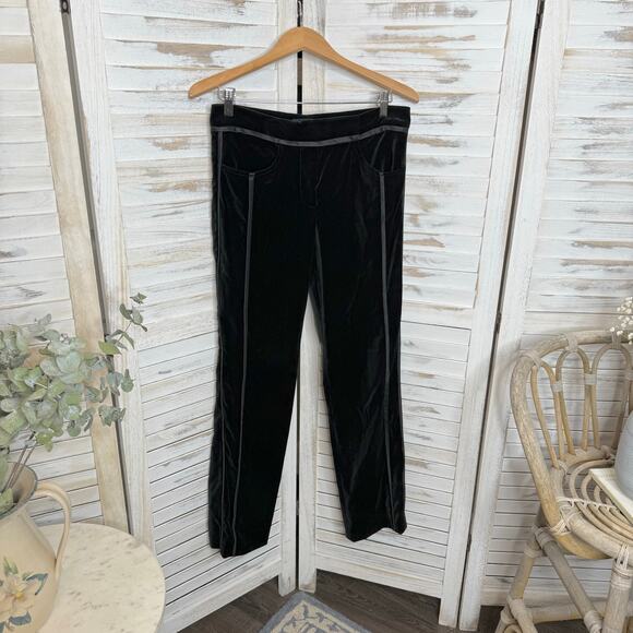 DEREK LAM Women's 6 Black Velvet Straight Leg Tuxedo Stripe Pant MADE IN ITALY - Picture 3 of 12